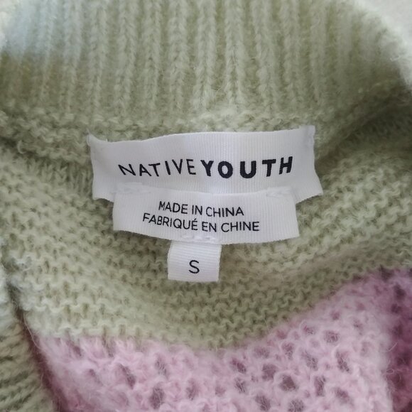 Native Youth wool blend knit sweater vest green purple blue waves Small - Picture 12 of 16